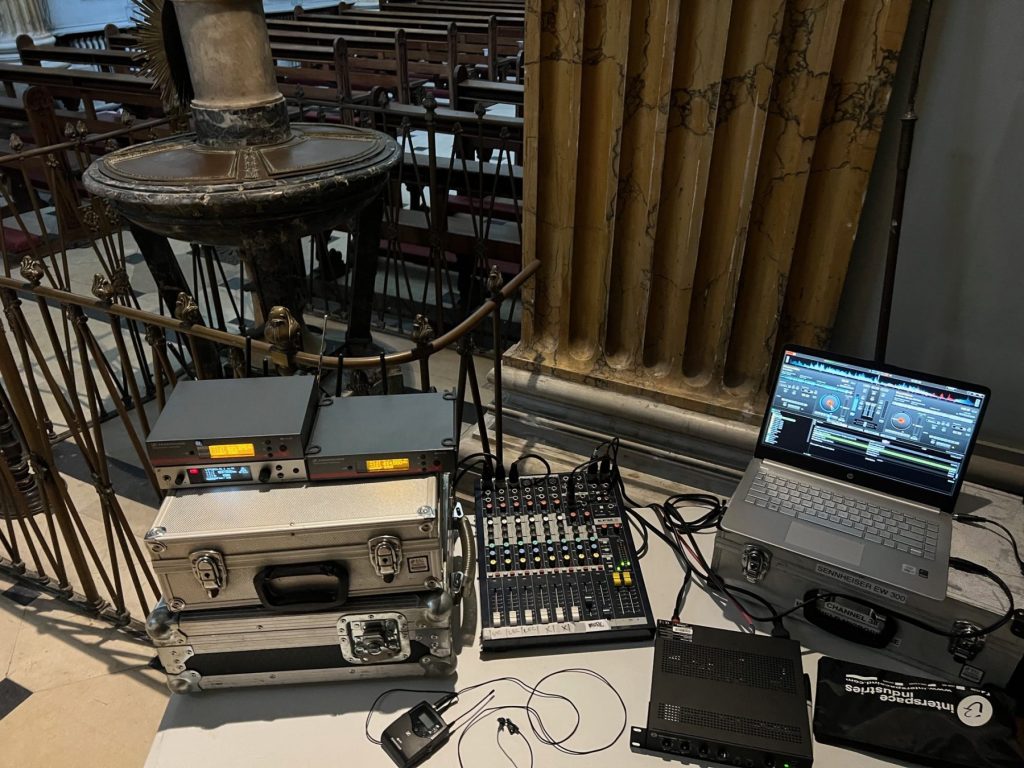 PA Equipment Setup inside Church before the Service
